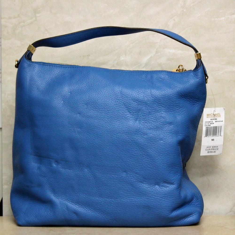 Michael Kors Blue Leather Bedford Shoulder Bag - Picture 2 of 6